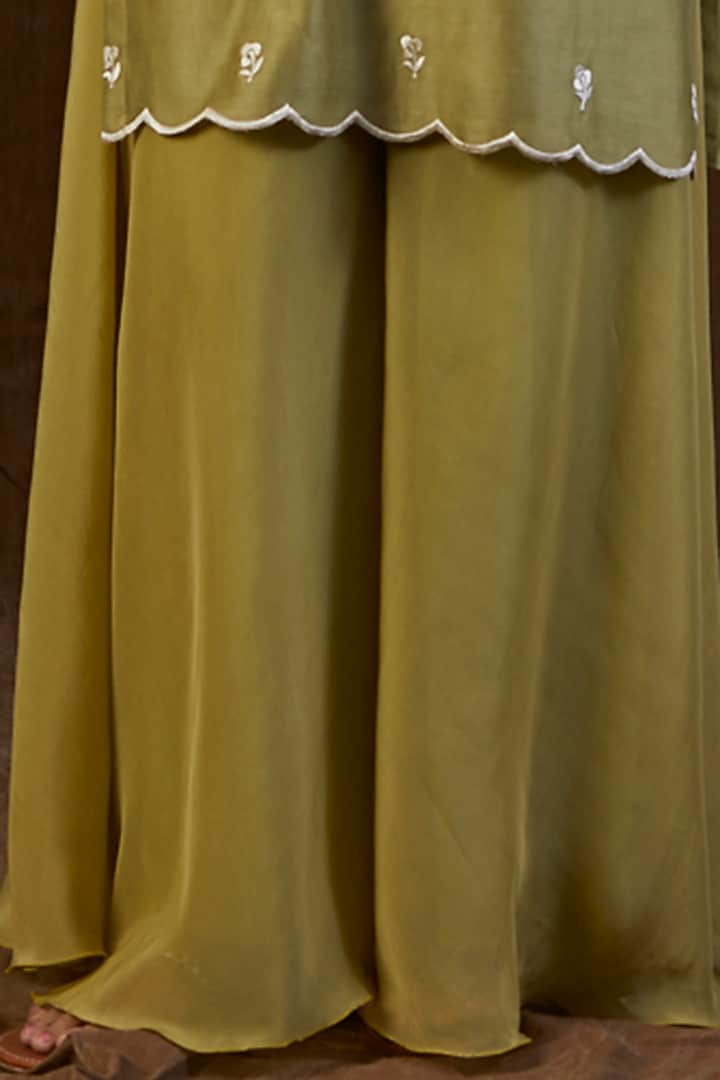 Olive Green Silk Organza Sharara Set by Alokik by Divya at Pernia's Pop Up Shop