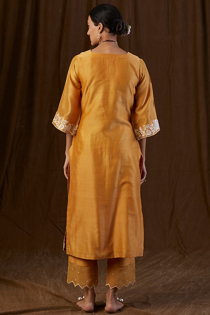 Mustard Embroidered Kurta Set by Alokik by Divya at Pernia's Pop Up Shop