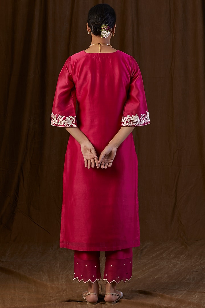 Ruby Pink Embroidered Kurta Set by Alokik by Divya at Pernia's Pop Up Shop