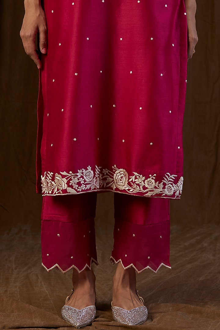 Ruby Pink Embroidered Kurta Set by Alokik by Divya at Pernia's Pop Up Shop