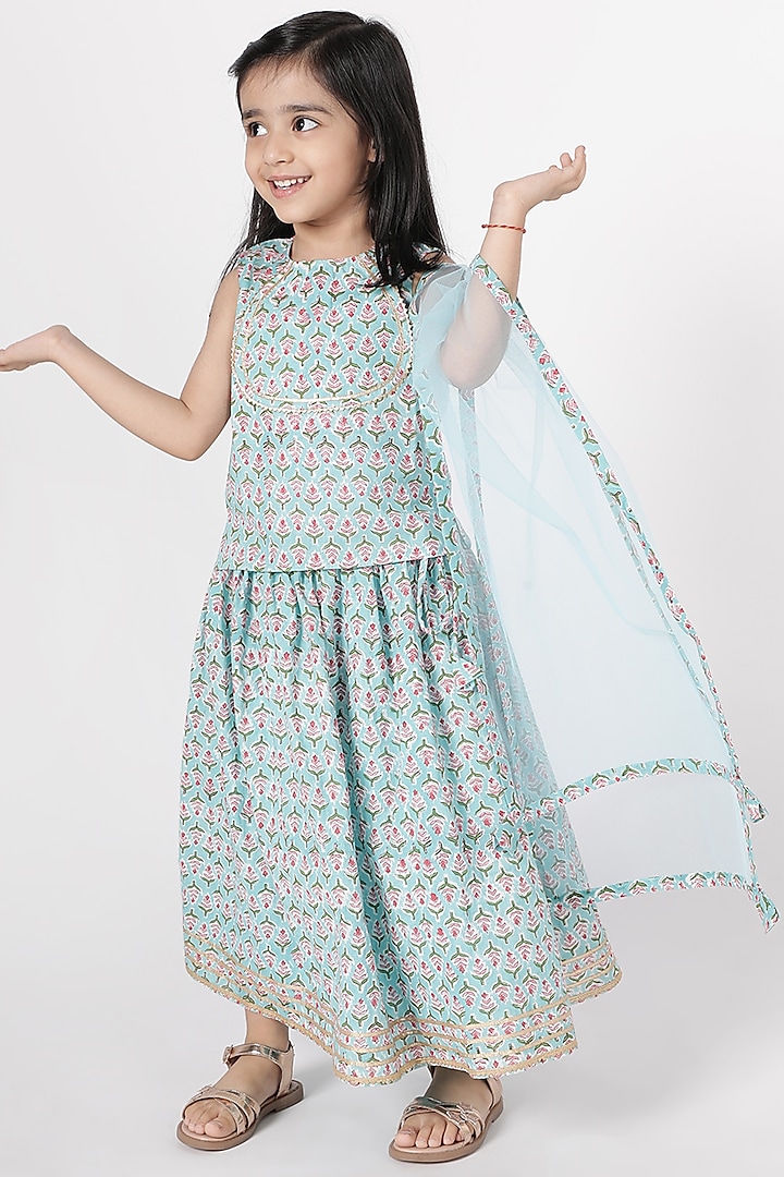 Multi-Colored Cotton Printed Lehenga Set For Girls by A Little Fable