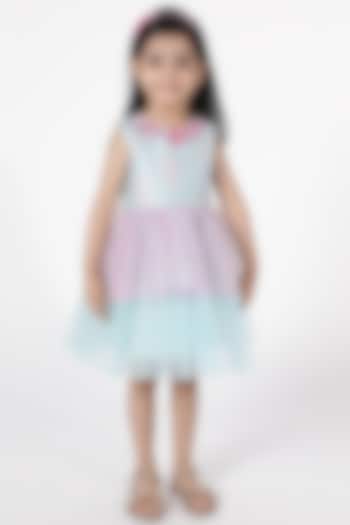 Blue Polyester & Tulle Layered Dress For Girls by A Little Fable
