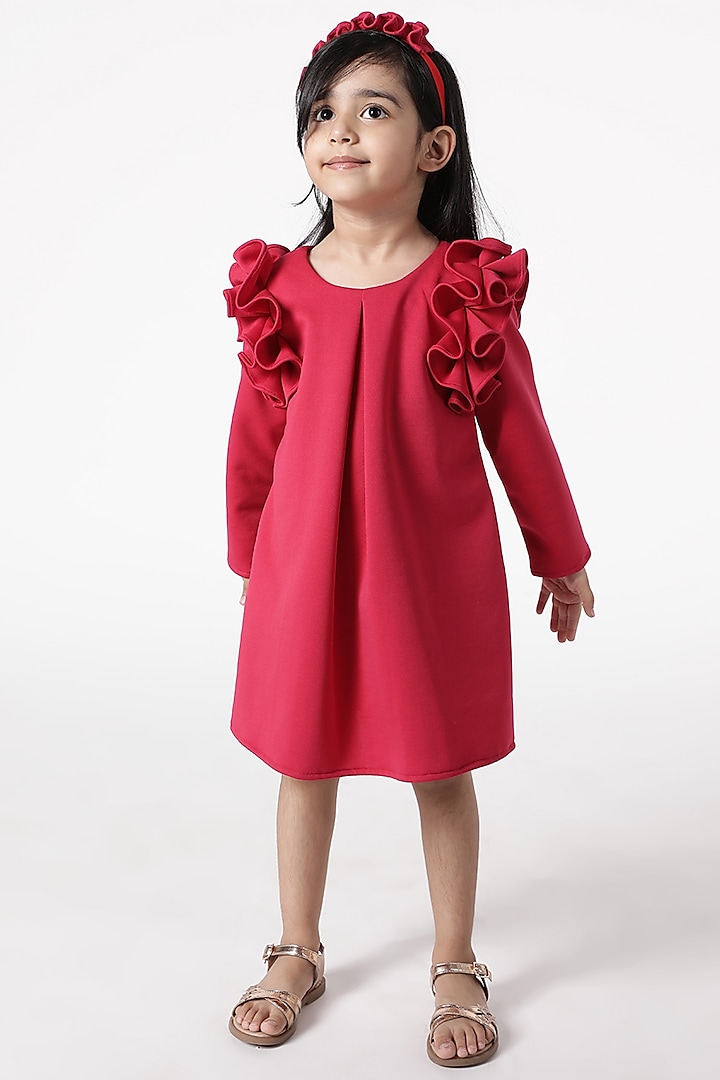 Pink Poly Ruffled Dress For Girls by A Little Fable
