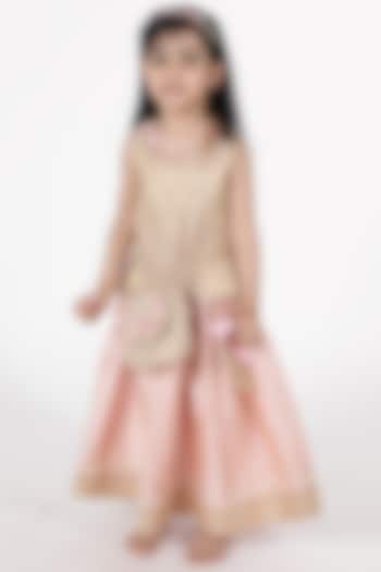 Peach Polyester Jacquard Printed Lehenga Set For Girls by A Little Fable