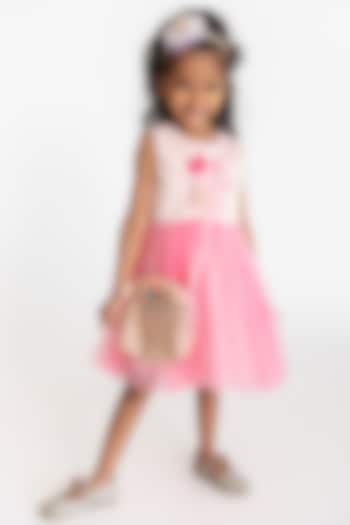Light Pink & Dark Pink Tulle Embroidered Dress For Girls by A Little Fable