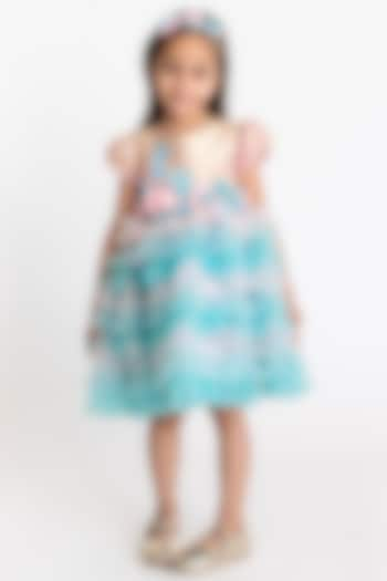 Light Pink & Light Blue Tulle Embroidered Dress For Girls by A Little Fable at Pernia's Pop Up Shop