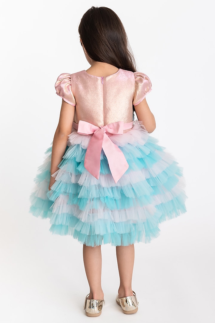Light Pink & Light Blue Tulle Embroidered Dress For Girls by A Little Fable at Pernia's Pop Up Shop