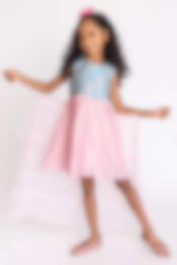 Light Pink & Blue Jacquard Gown For Girls by A Little Fable at Pernia's Pop Up Shop