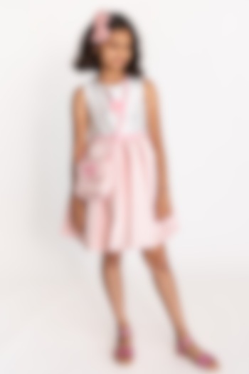 Off-White & Pink Jacquard Embroidered Dress For Girls by A Little Fable at Pernia's Pop Up Shop