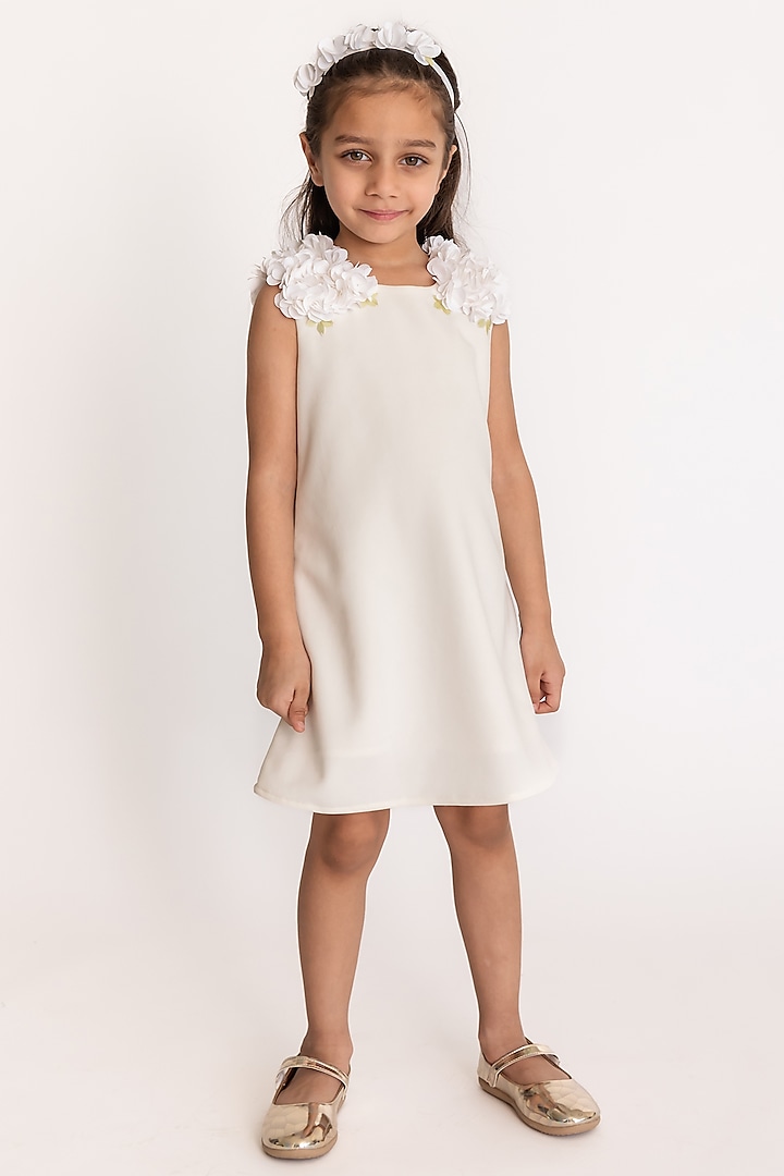 Off-White Polyester A-Line Dress For Girls by A Little Fable