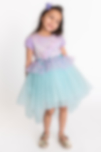 Lavender & Blue Shimmer Embroidered Dress For Girls by A Little Fable