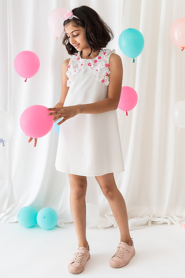 Off-White Polyester A-Line Dress For Girls by A Little Fable
