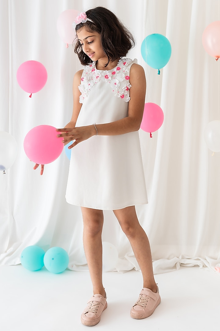 Off-White Polyester A-Line Dress For Girls by A Little Fable at Pernia's Pop Up Shop