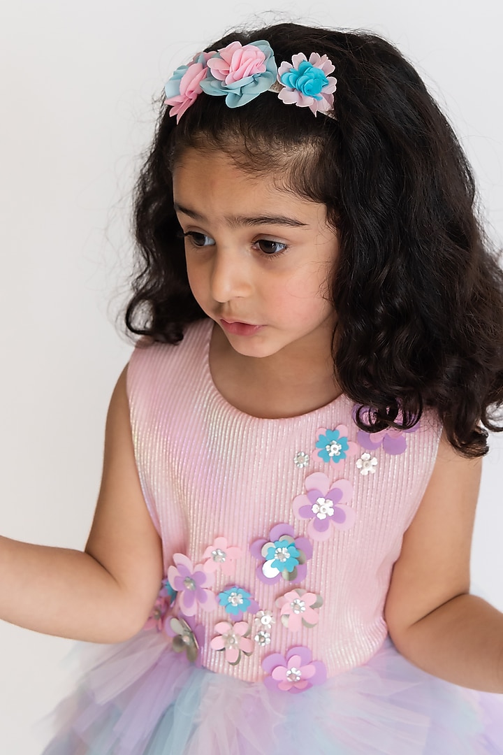 Lavender Tulle & Shimmer Embroidered Dress For Girls by A Little Fable at Pernia's Pop Up Shop