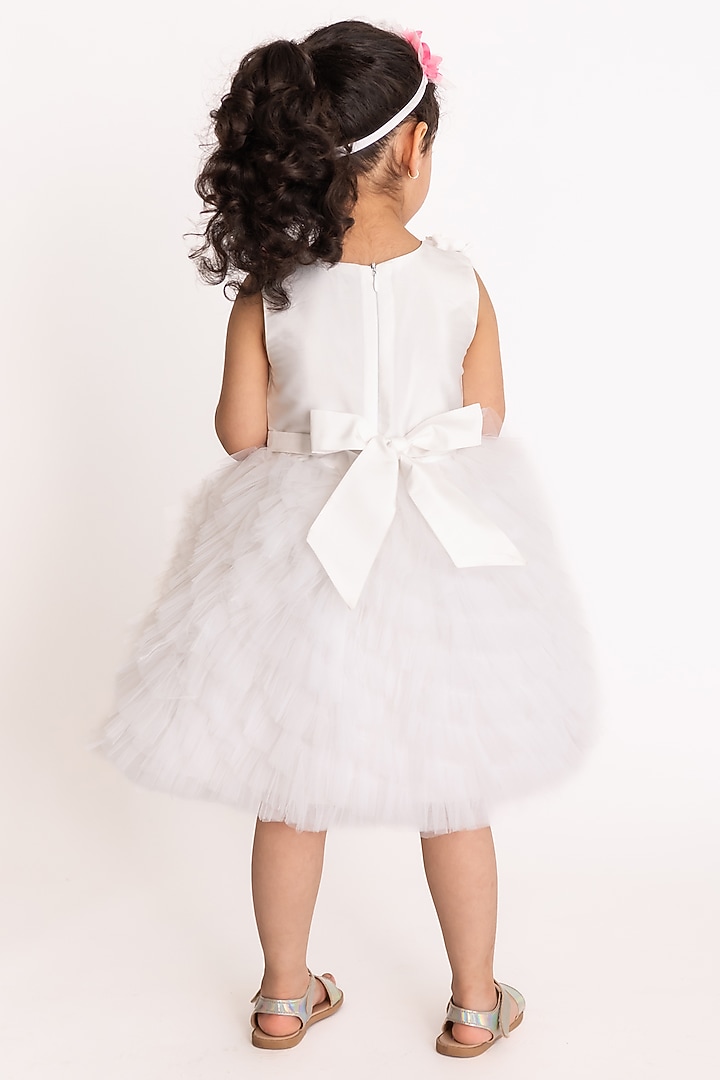 White & Neon Pink Tulle Embroidered Dress For Girls by A Little Fable at Pernia's Pop Up Shop