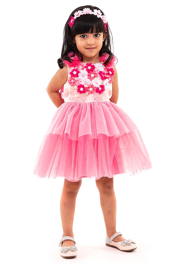 Pink Soft Net Dress For Girls by A Little Fable