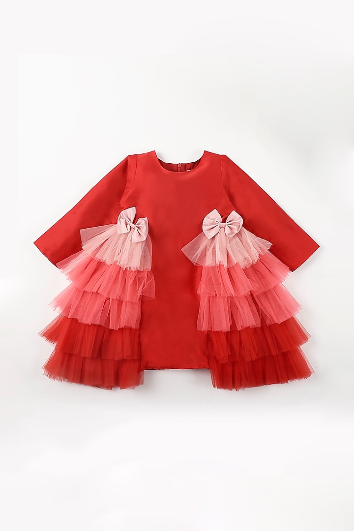 Red Tulle Ruffled Dress For Girls by A Little Fable