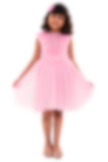 Pink Poly Tulle Frilled Dress For Girls by A Little Fable