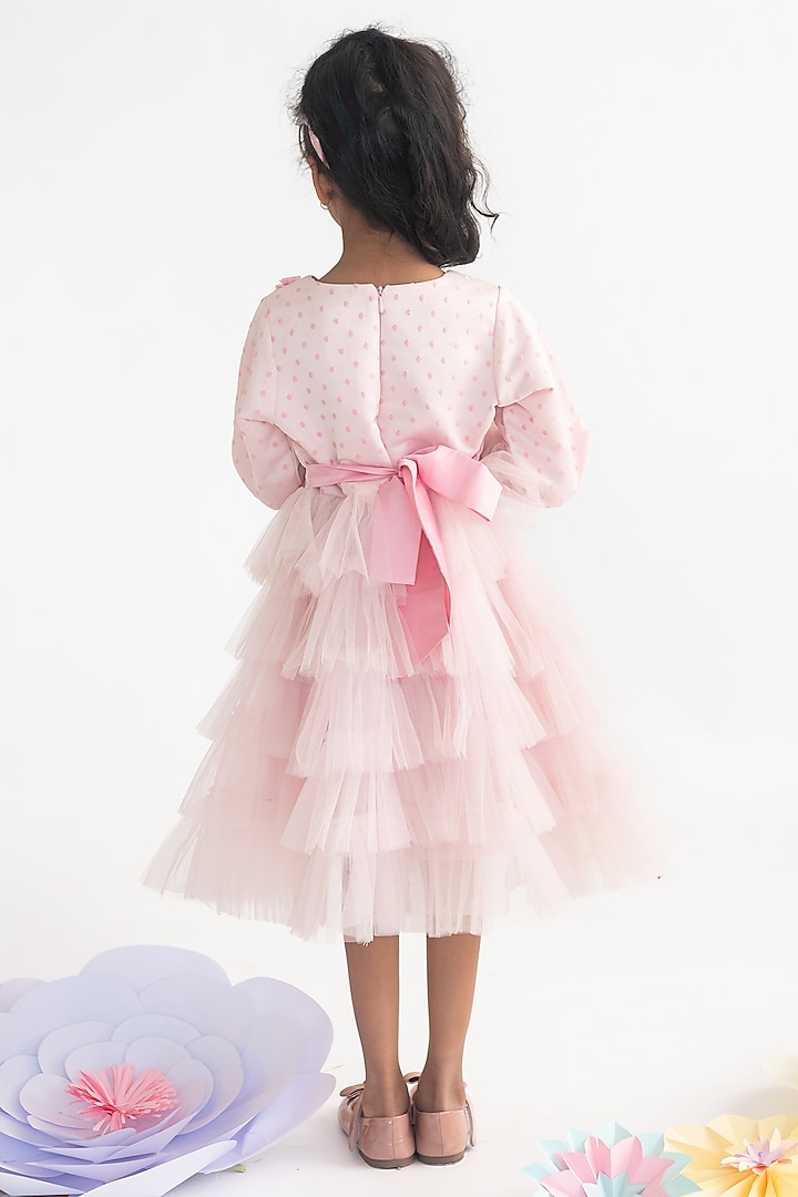 Pink Polyester 3D Floral Hand Embroidered Dress For Girls by A Little Fable at Pernia's Pop Up Shop