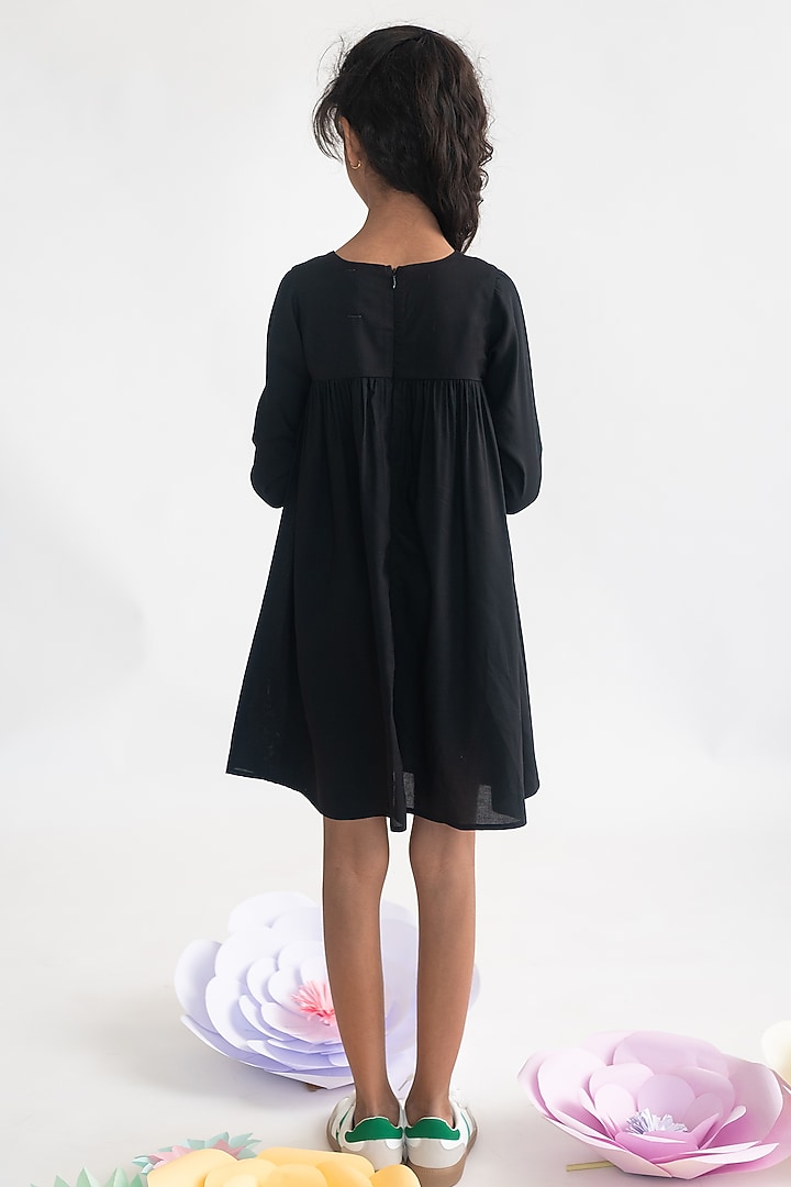 Black Polyester Embroidered Dress For Girls by A Little Fable at Pernia's Pop Up Shop