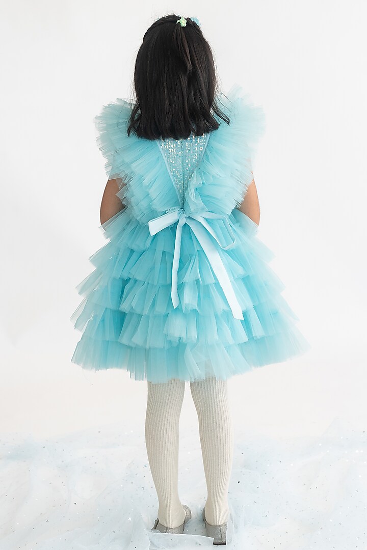 Blue Polyester Sequins Embroidered Dress For Girls by A Little Fable at Pernia's Pop Up Shop