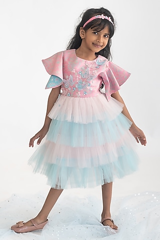 Multi-Colored Polyester Embroidered Dress For Girls by A Little Fable