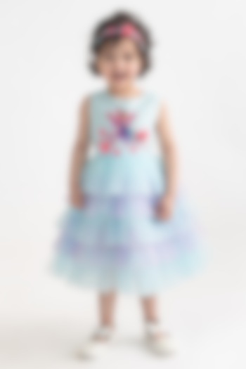 Pastel Blue & Lavender Polyester Hand Embroidered Dress For Girls by A Little Fable at Pernia's Pop Up Shop