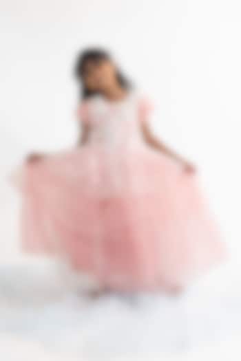 Lavender Polyester 3D Floral Hand Embroidered Gown For Girls by A Little Fable at Pernia's Pop Up Shop