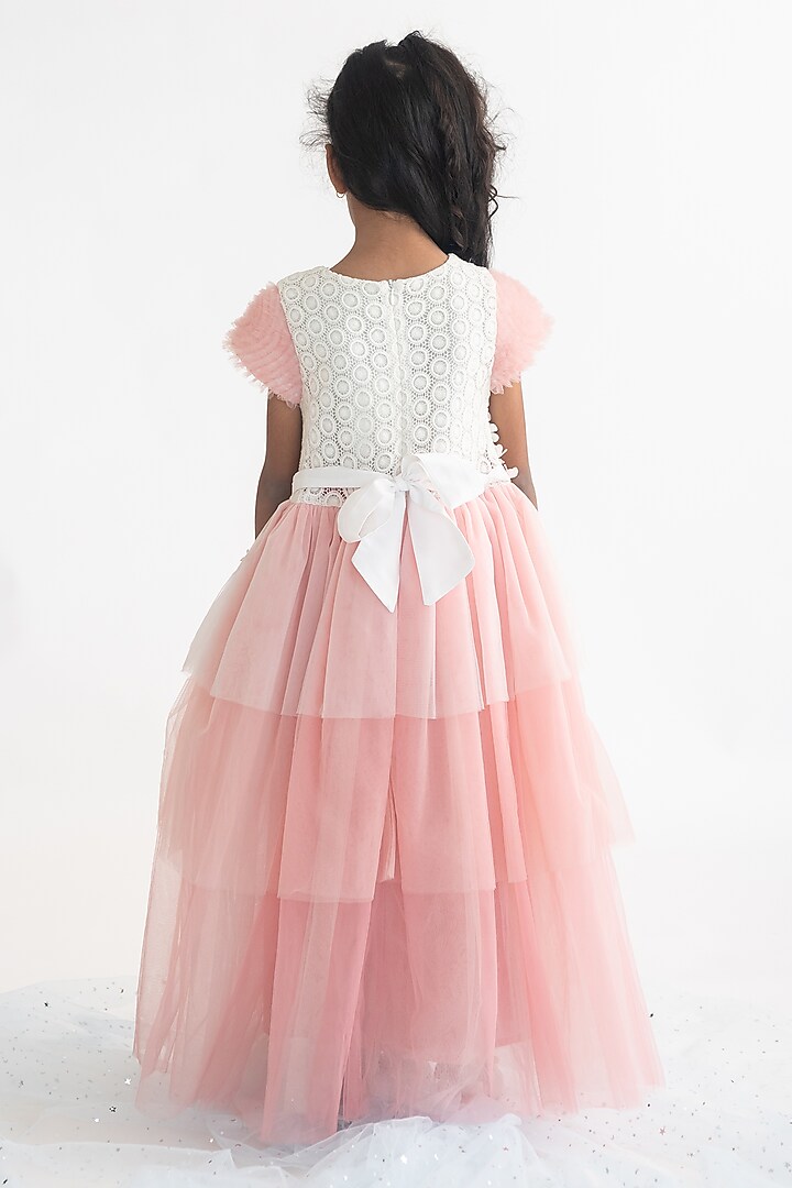 Lavender Polyester 3D Floral Hand Embroidered Gown For Girls by A Little Fable at Pernia's Pop Up Shop