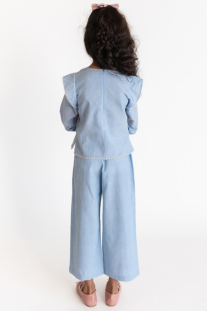 Light Blue Cotton Pant Set For Girls by A Little Fable at Pernia's Pop Up Shop