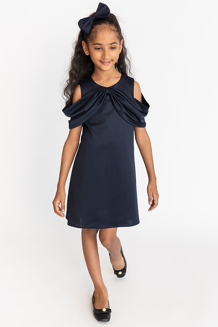 Navy Blue Poly Dress For Girls by A Little Fable