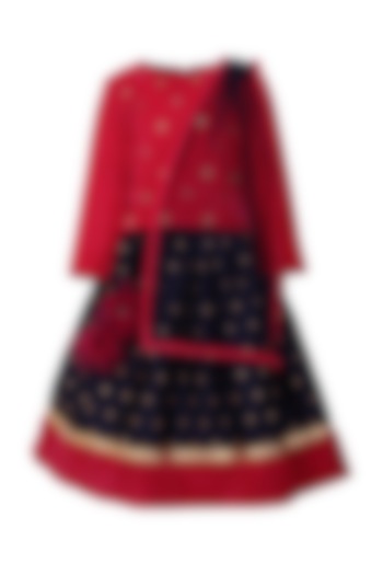 Navy Blue Brocade Lehenga Set For Girls by A Little Fable