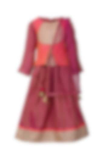 Pink Dobby & Jacquard Hand Embroidered Lehenga Set For Girls by A Little Fable at Pernia's Pop Up Shop
