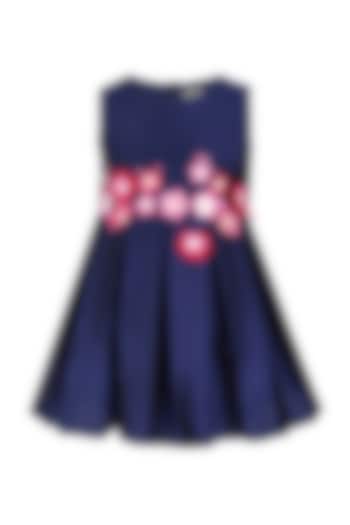 Navy Blue & Pink Taffeta Embroidered Dress For Girls by A Little Fable