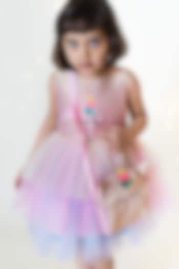 Multi-Colored Taffeta Embroidered Ruffled Dress For Girls by A Little Fable