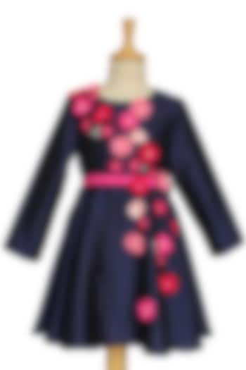 Navy-Blue Taffeta Embroidered Dress For Girls by A Little Fable at Pernia's Pop Up Shop