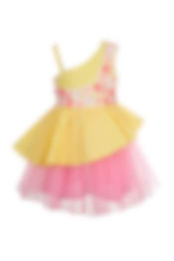 Yellow Cotton & Tulle Embroidered Dress For Girls by A Little Fable at Pernia's Pop Up Shop