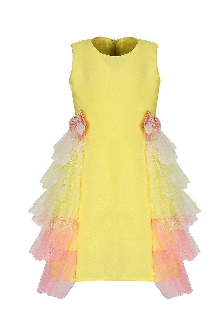 Yellow & Pink Taffeta Dress For Girls by A Little Fable
