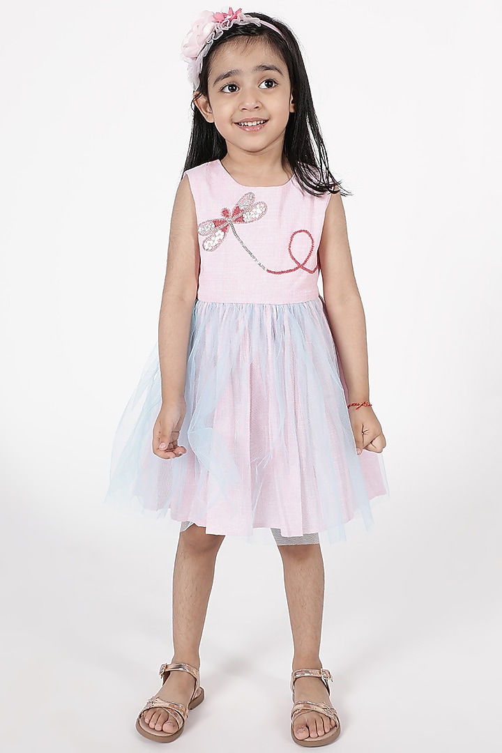 Pink Shimmer Cotton & Tulle Dress For Girls by A Little Fable at Pernia's Pop Up Shop