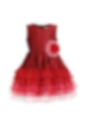 Red Poly Dupion & Tulle Dress For Girls by A Little Fable