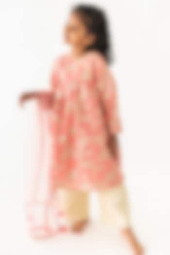 Peach Jacquard Angrakha Kurta Set For Girls by A Little Fable at Pernia's Pop Up Shop