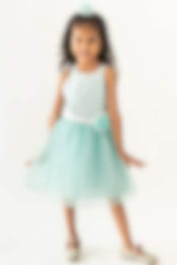 Light Blue Polyester Sequins Embroidered Flared Dress For Girls by A Little Fable at Pernia's Pop Up Shop