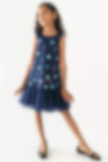 Navy Blue Tulle Sequins Embroidered A-Line Dress For Girls by A Little Fable at Pernia's Pop Up Shop