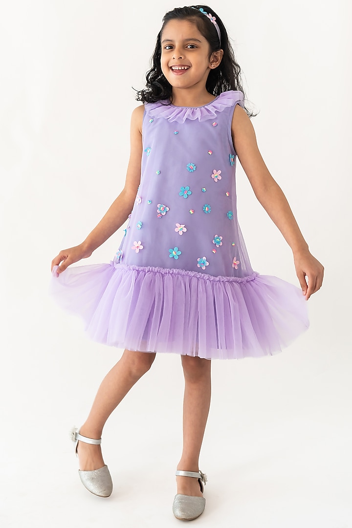 Lavender Polyester Sequins Embroidered A-Line Dress For Girls by A Little Fable at Pernia's Pop Up Shop