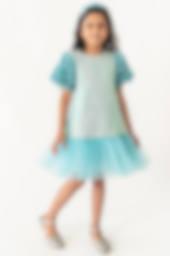 Mint Polyester Sequins Embroidered A-Line Dress For Girls by A Little Fable at Pernia's Pop Up Shop