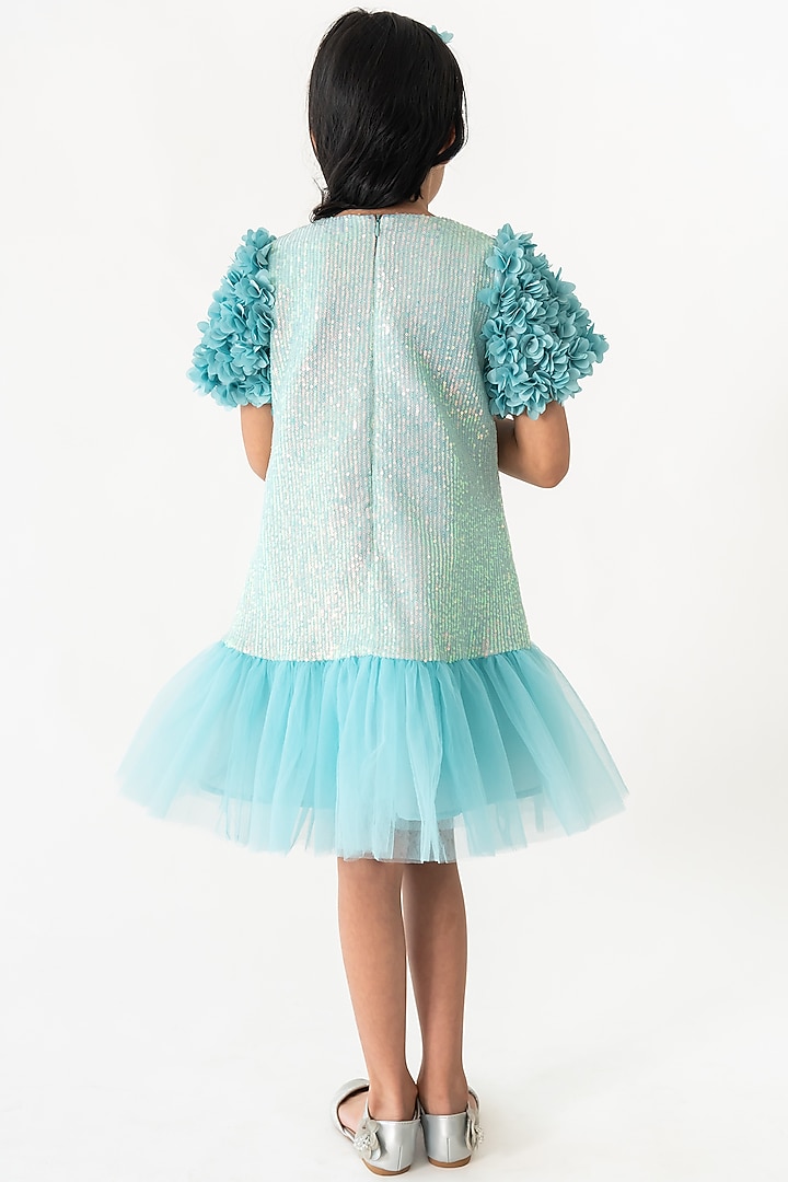 Mint Polyester Sequins Embroidered A-Line Dress For Girls by A Little Fable at Pernia's Pop Up Shop