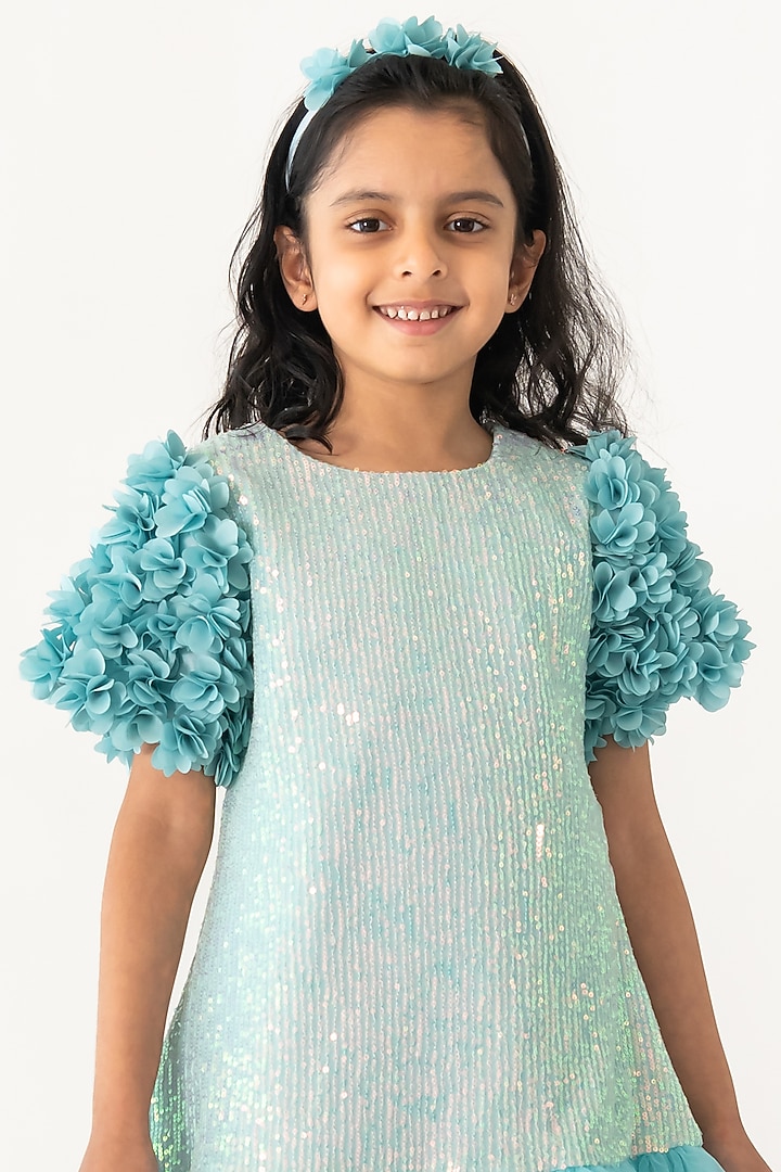 Mint Polyester Sequins Embroidered A-Line Dress For Girls by A Little Fable at Pernia's Pop Up Shop