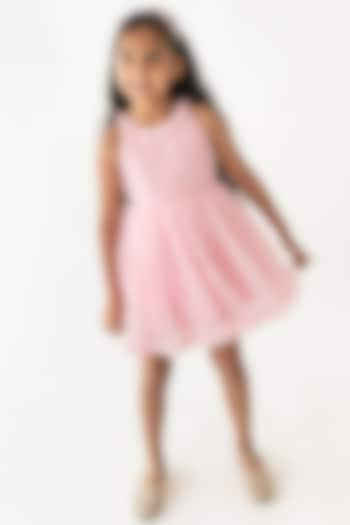 Pink Tulle Floral Work Dress For Girls by A Little Fable at Pernia's Pop Up Shop