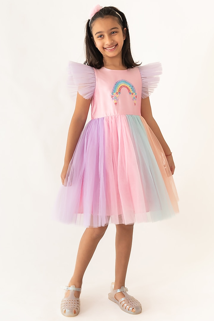 Multi-Colored Polyester Hand Embroidered Dress For Girls by A Little Fable at Pernia's Pop Up Shop