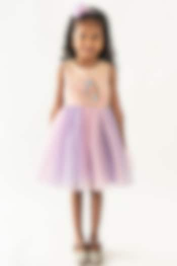 Multi-Colored Shimmer Tulle Floral Hand Embroidered Dress For Girls by A Little Fable at Pernia's Pop Up Shop